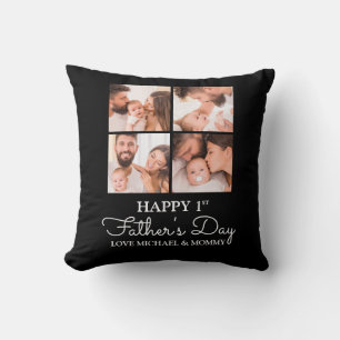 Coussin Collage photo moderne mignonne Happy First Fête de
