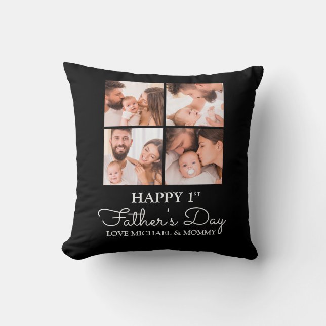 Coussin Collage photo moderne mignonne Happy First Fête de (Recto)