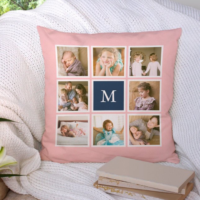 Coussin Collage photo monogramme avec couleur de fond modi (Créateur téléchargé)