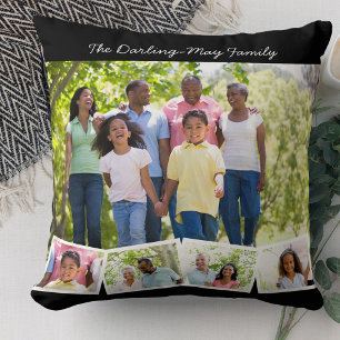 Coussin Collage Photo Nom de Famille ZigZag Bande Photo No