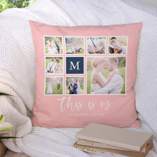 Coussin Collage photo personnalisable avec monogramme de c