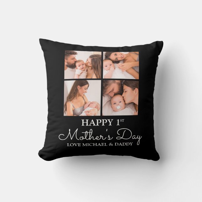 Coussin Collage photo personnalisable de la première mère (Recto)