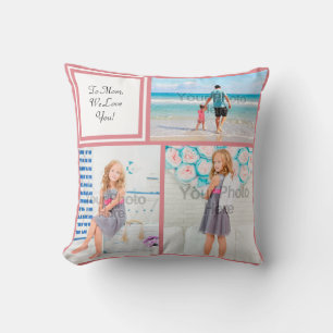 Coussin Collage photo personnalisé 3 Pink Mom Love