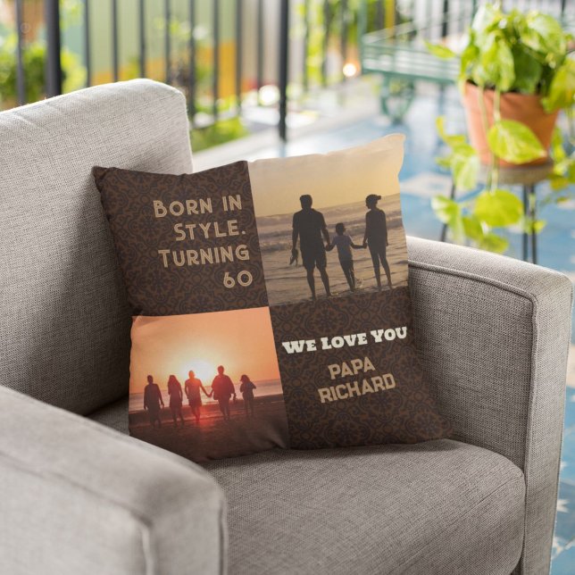 Coussin Collage photo personnalisé Cadeaux d'anniversaire  (60th Birthday Gifts for Men)