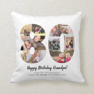 Coussin Collage photo personnalisé pour 80 ans avec une to