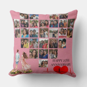 Coussin Collage photo personnalisé pour les 25 ans de mari