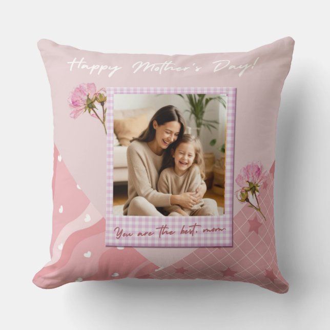 Coussin Collage Photo Personnalisé Rose (Recto)