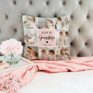 Coussin Collage Photo Rose We Love You Grand-mère Meilleur