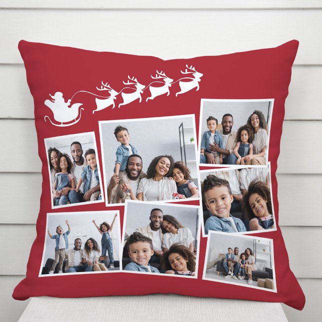 Coussin Collage photo rouge de Noël Père Noël Sleigh (Créateur téléchargé)
