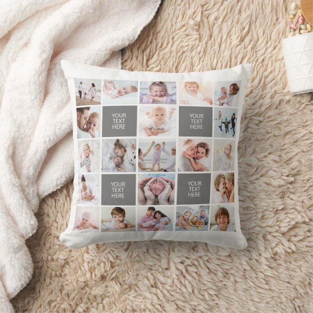 Coussin Collage photo simple 21 Texte et couleur personnal (Couverture)