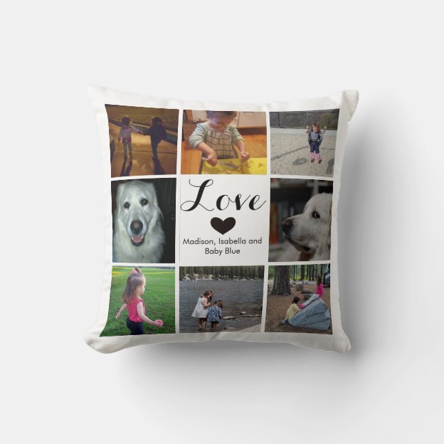 Coussin Collage photo simple et chic Amour avec coeur (Recto)
