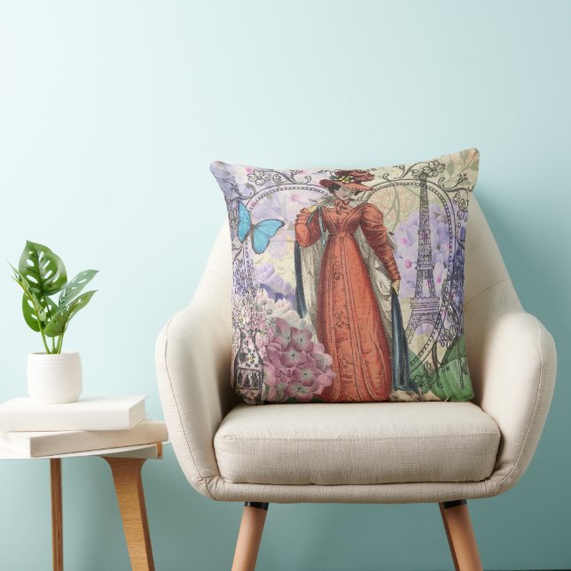 Coussin Collage romantique de la Tour Eiffel de Paris vint (Chaise)