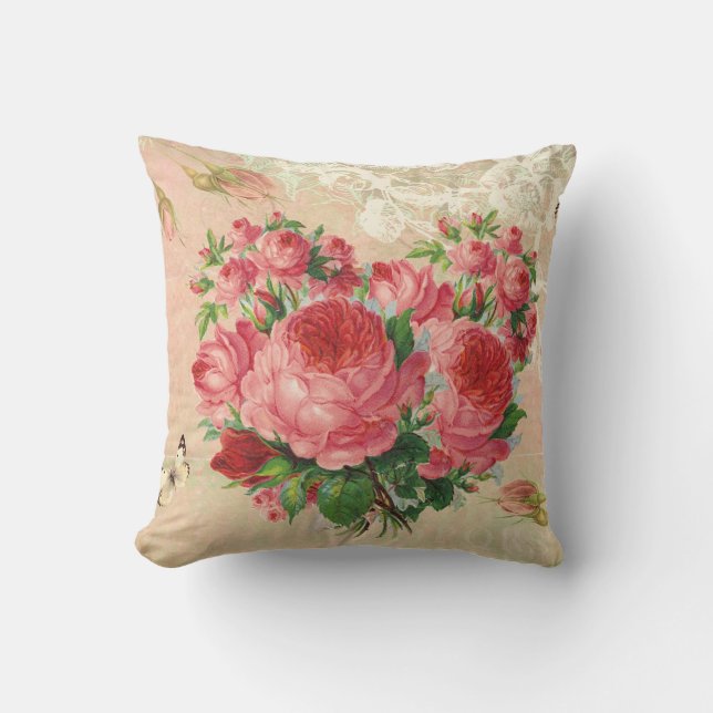 Coussin Collage rose de coeur de cru Girly (Recto)