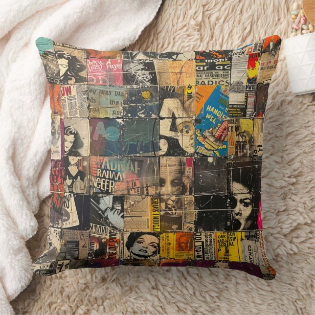 Coussin Collage sur grille de punk rock en noir et blanc d (Couverture)