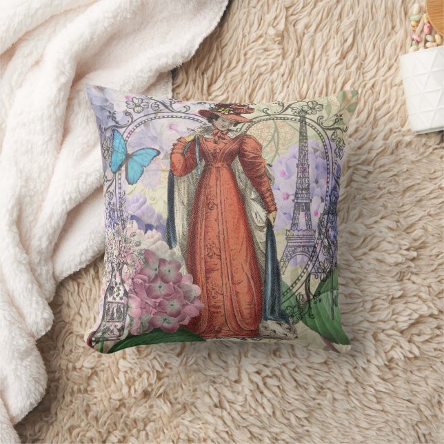 Coussin Collage Tour Eiffel Paris vintage romantique franç (Couverture)