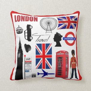 Coussin Collage Union Jack moderne de voyage de Londres