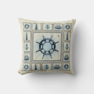 Coussin Collage vintage de la roue du bateau
