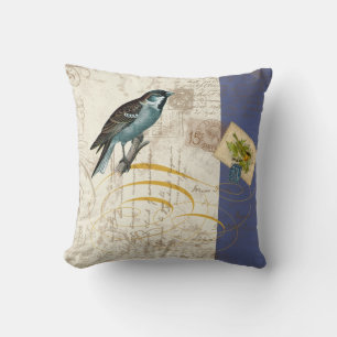 Coussin Collage vintage de remous d'oiseau chanteur de