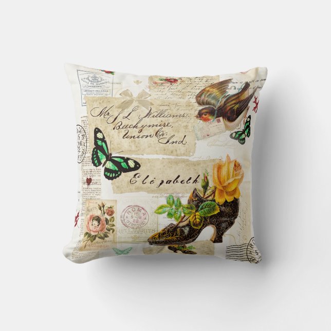 Coussin Collage vintage Girly de mode d'éphémères avec le (Recto)