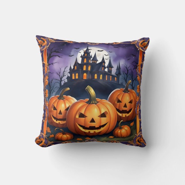 Coussin Collection d'automne Citrouille Halloween moderne (Recto)