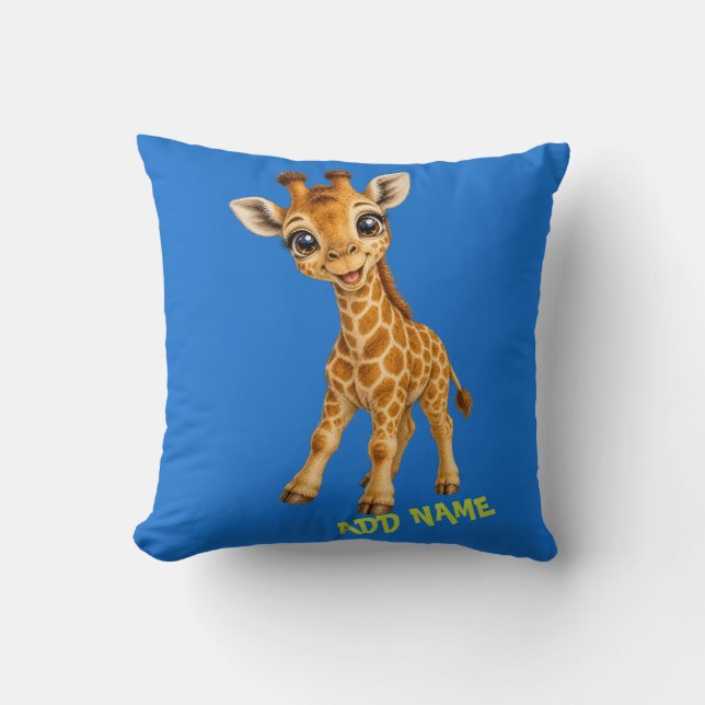 Coussin Collection de bébé girafe actif mignon bleu (Recto)
