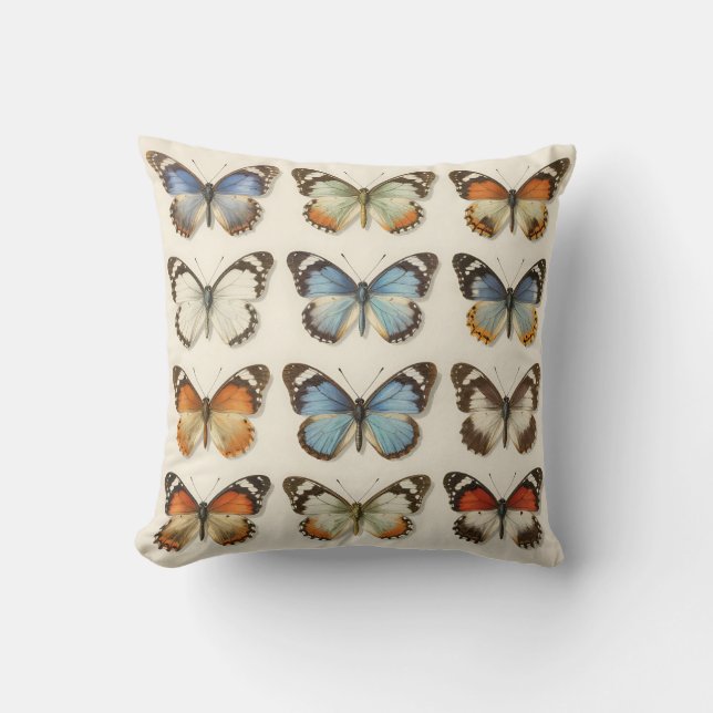 Coussin Collection de spécimens de papillons vintage (Recto)