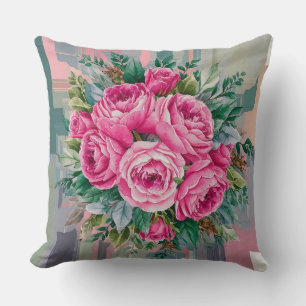 Coussin Collection Florale Aquarelle Rose Bleu Rosé