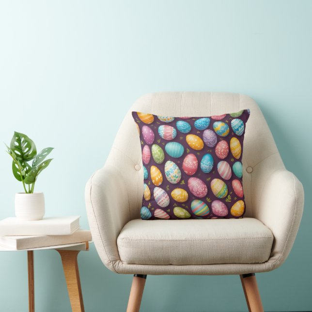 Coussin Collection moderne d'oeufs de Pâques heureux (Chaise)