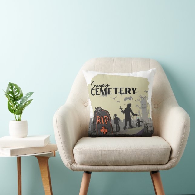 Coussin Collection Timbre Halloween "Cimetière Déplaisant" (Chaise)