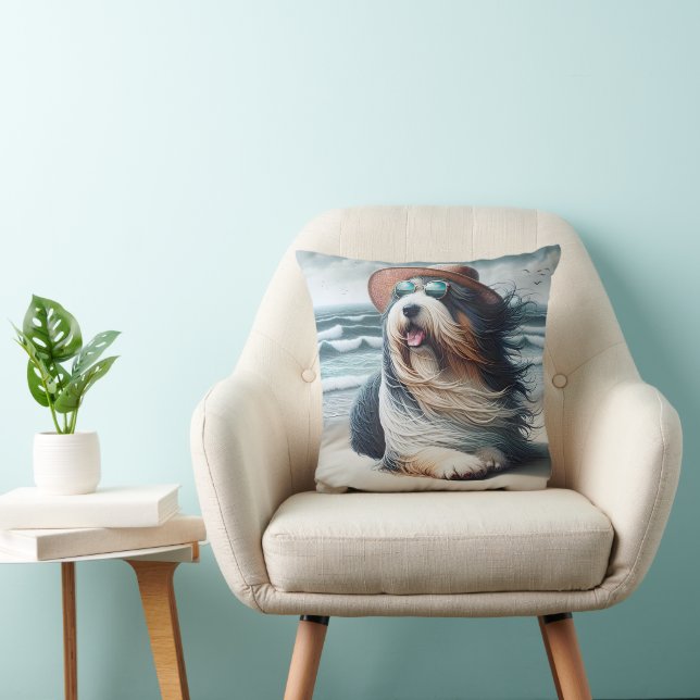 Coussin Collie alvéolé sur la plage (Chaise)