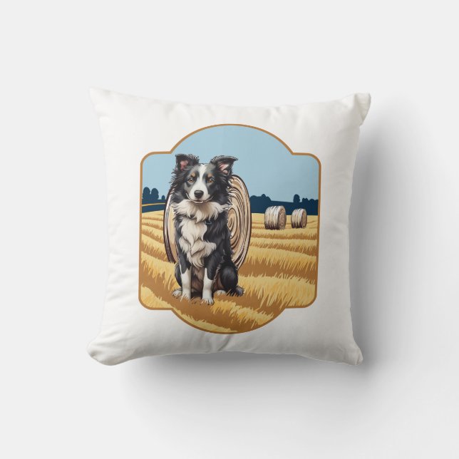 Coussin Collie frontalier à la ferme (Recto)