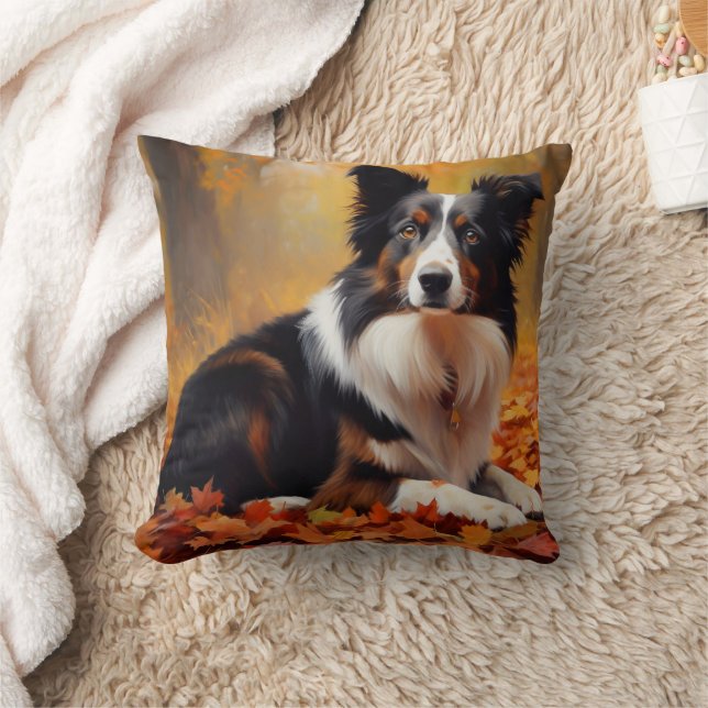 Coussin Collie frontalier à l'automne Feuilles automne Ins (Couverture)