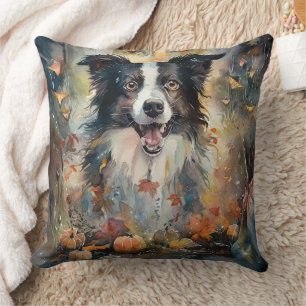 Coussin Collie frontalier d'Halloween avec effroi Citrouil