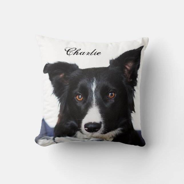 Coussin Collie frontière noire et blanche personnalisée (Recto)