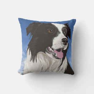 Coussin Collie noir et blanc contre ciel bleu