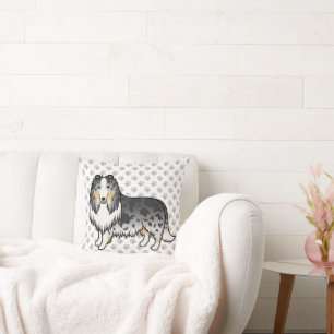 Coussin Collie Rough Merle Bleu Chien de Dessin Animé Mign