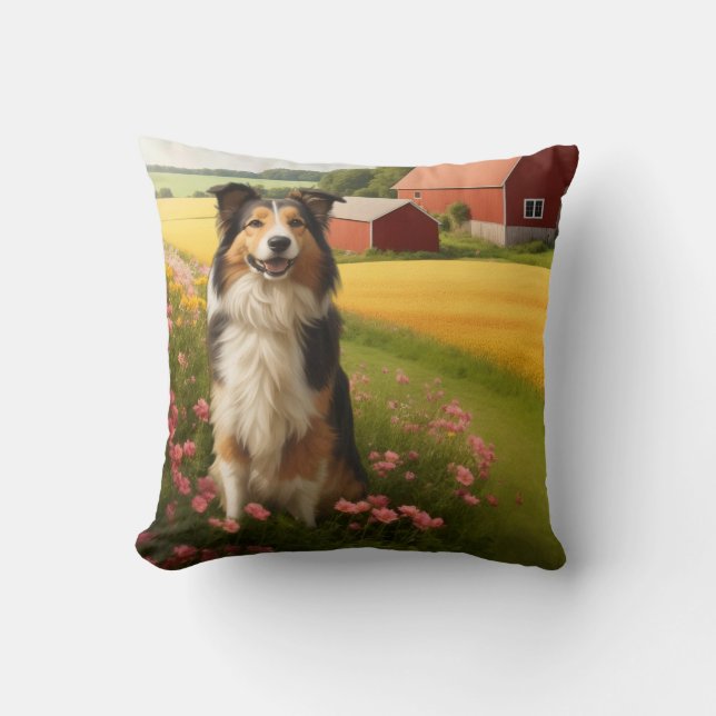 Coussin Collie standard dans une ferme (Recto)
