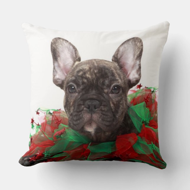 Coussin Collier de port de Noël de bouledogue français (Recto)
