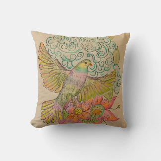 Coussin Colombe arc-en-ciel et florales