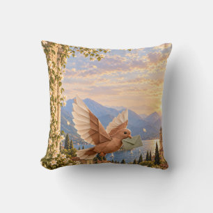 Coussin Colombe de papier cannelle Lettre du lac alpin au