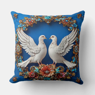Coussin Colombes de mariage Fleurs oiseaux de mariage