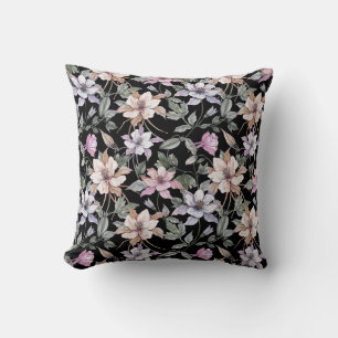 Coussin Colonne Exotique : Aquarelle Florale Noire.