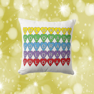 Coussin Colorado US State Hearts Colorful Rainbow