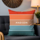 Coussin Colorbloc Terre coloré moderne Nom personnalisé<br><div class="desc">Ce design coloré et moderne présente un motif en bloc couleur bleu,  marron et orange avec votre nom personnalisé #coussins #coussins #homédécor #cadeaux</div>