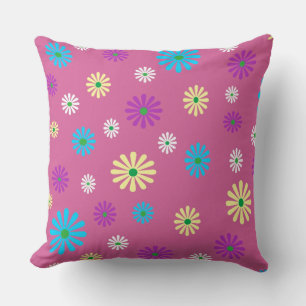 Coussin coloré à motif floral popart