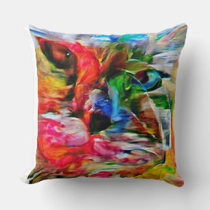 Coussin Coloré Abstrait expressionniste Art Chat Imprimer"