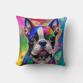 Coussin Coloré Boston Terrier Peinture Carré