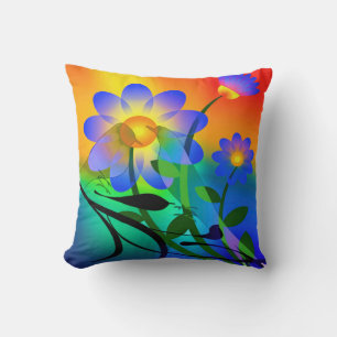 Coussin coloré d'oiseaux et de fleurs et