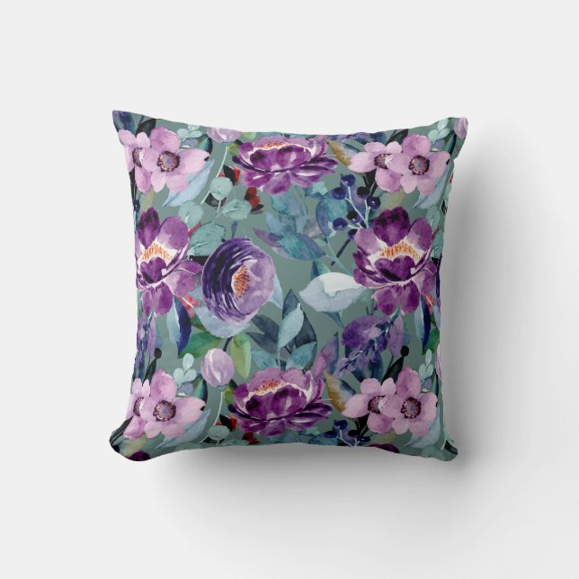coussin coloré élégant aquarelle à fleurs (Recto)