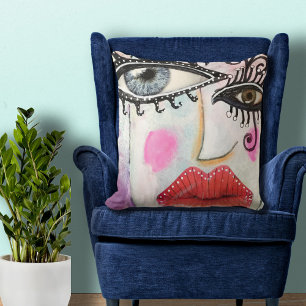 Coussin Coloré Gras Lip Quirky Eyes Collage Art Graffiti